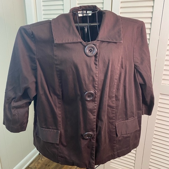 Cato size 18/20 dark brown 3/4 length sleeve stretch comfy chunky buttons cotton - Picture 1 of 7